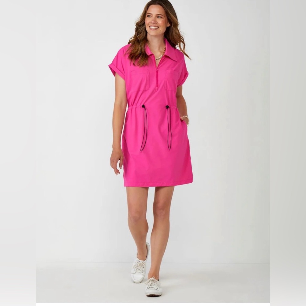 Charlie Paige Hot Pink Half-Zip Swim Coverup Dress